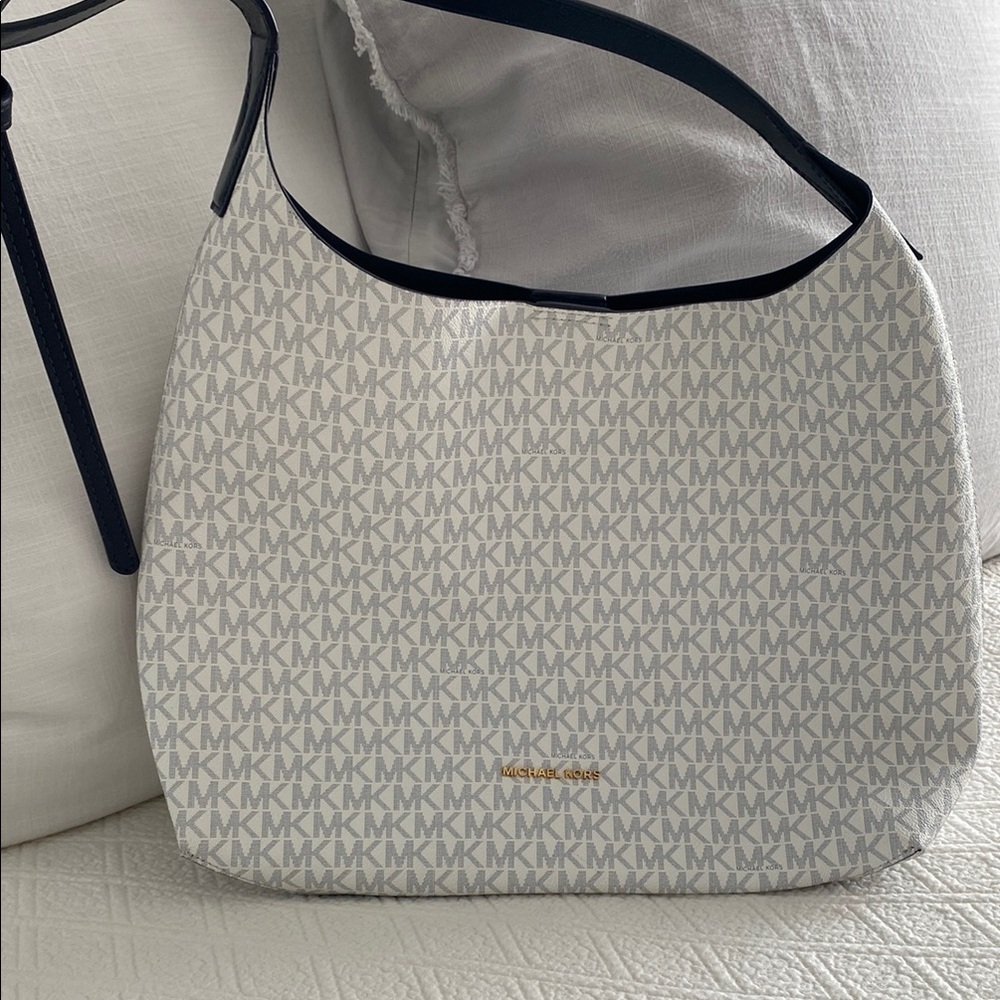 Michael Kors White and Gray Shoulder Bag with Signature MK Print
